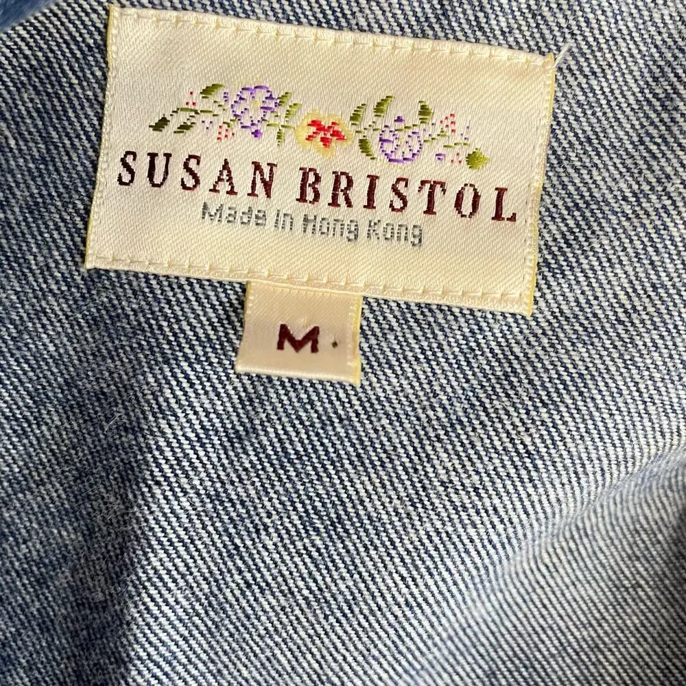 Susan Bristol Vintage Patchwork Embroidered Denim Boho Western Country Vest M - Picture 10 of 12